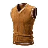 FOESCE Autumn and Winter New Men's Warm Sweater Vest Fashionable Casual College Style  Knitted Sweater