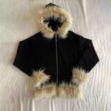 FOESCE Autumn and winter Warm Coat Men Y2k Clothes Fashion Solid color Plush Patchwork Zipup Hoodie Casual Streetwear Hooded Sweatshirt