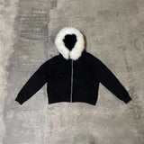 FOESCE Autumn and winter Warm Coat Men Y2k Clothes Fashion Solid color Plush Patchwork Zipup Hoodie Casual Streetwear Hooded Sweatshirt