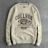 FOESCE Autumn and winter new vintage letter pattern round neck hoodie men washed tripe wool circle comfortable long sleeves