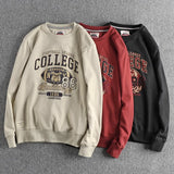 FOESCE Autumn and winter new vintage letter pattern round neck hoodie men washed tripe wool circle comfortable long sleeves