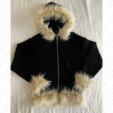 FOESCE Autumn\winter Black Zip Up Fur Patchwork Design Women Men Hoodies Fashion Warm Korean Style Sweatshirts Y2k Long Sleeved Unisex