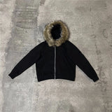 FOESCE Autumn\winter Black Zip Up Fur Patchwork Design Women Men Hoodies Fashion Warm Korean Style Sweatshirts Y2k Long Sleeved Unisex