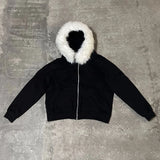 FOESCE Autumn\winter Black Zip Up Fur Patchwork Design Women Men Hoodies Fashion Warm Korean Style Sweatshirts Y2k Long Sleeved Unisex