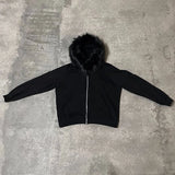 FOESCE Autumn\winter Black Zip Up Fur Patchwork Design Women Men Hoodies Fashion Warm Korean Style Sweatshirts Y2k Long Sleeved Unisex