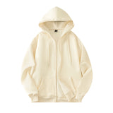 FOESCE Basic Solid Hooded Sweatshirt Jackets Zip Up Hoodie Loose Fit Unisex Outwear Sports Casual Hoodies