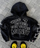 FOESCE Beaded Monogram Hooded Zip Sweatshirt Fashion High Street Sweatshirts and Hoodies European and American Street Sweatshirts