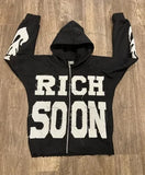 FOESCE Beaded Monogram Hooded Zip Sweatshirt Fashion High Street Sweatshirts and Hoodies European and American Street Sweatshirts