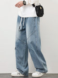 FOESCE Big Size Men's Jeans 8XL 7XL 6XL String Banding Wide Leg Straight Denim Pants Washed Cotton Casual Baggy Jean Trousers Male