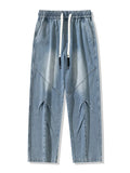 FOESCE Big Size Men's Jeans 8XL 7XL 6XL String Banding Wide Leg Straight Denim Pants Washed Cotton Casual Baggy Jean Trousers Male