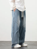 FOESCE Big Size Men's Jeans 8XL 7XL 6XL String Banding Wide Leg Straight Denim Pants Washed Cotton Casual Baggy Jean Trousers Male