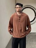 FOESCE Big Size Unicolor T Shirts for Men Baggy Pullover Plain Oversize Male Clothes Long Sleeve Tops Polyester It Elasticity Japan Y2k