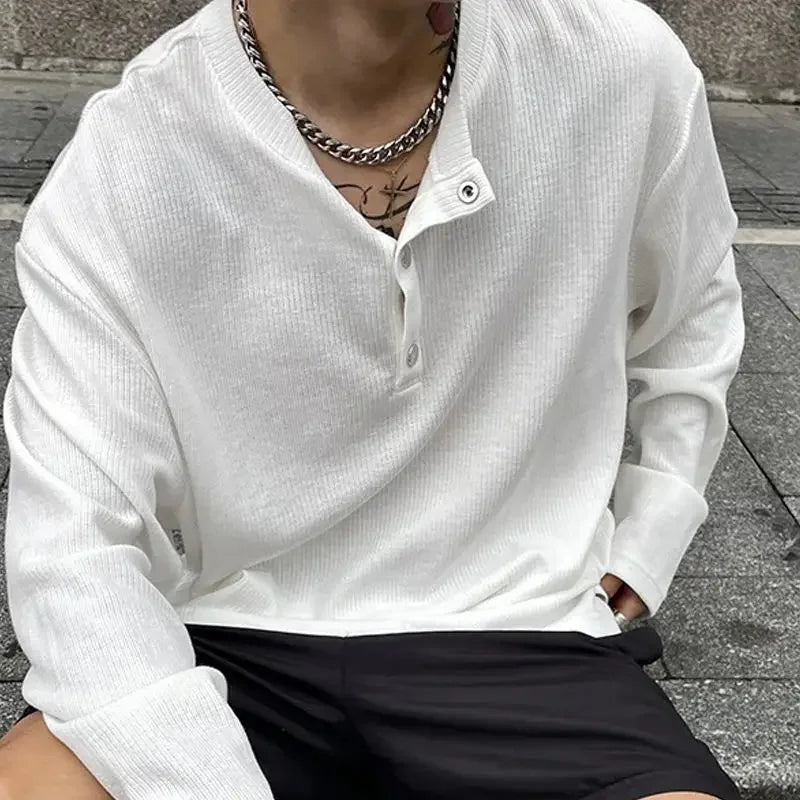FOESCE Big Size Unicolor T Shirts for Men Baggy Pullover Plain Oversize Male Clothes Long Sleeve Tops Polyester It Elasticity Japan Y2k