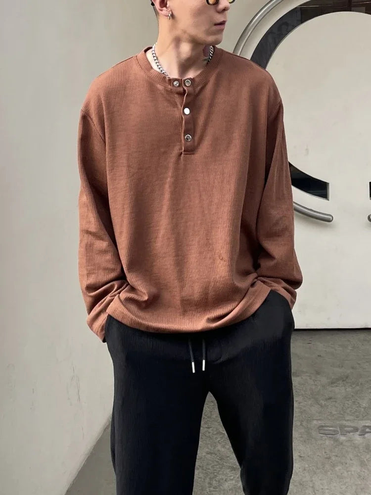 FOESCE Big Size Unicolor T Shirts for Men Baggy Pullover Plain Oversize Male Clothes Long Sleeve Tops Polyester It Elasticity Japan Y2k
