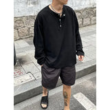 FOESCE Big Size Unicolor T Shirts for Men Baggy Pullover Plain Oversize Male Clothes Long Sleeve Tops Polyester It Elasticity Japan Y2k