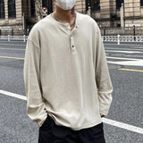 FOESCE Big Size Unicolor T Shirts for Men Baggy Pullover Plain Oversize Male Clothes Long Sleeve Tops Polyester It Elasticity Japan Y2k