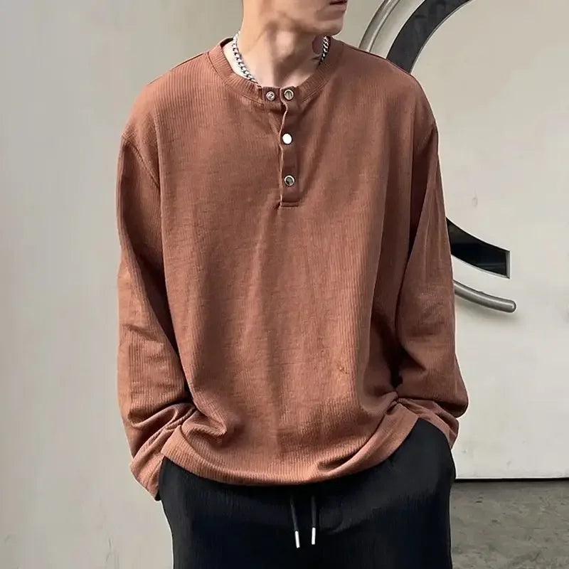FOESCE Big Size Unicolor T Shirts for Men Baggy Pullover Plain Oversize Male Clothes Long Sleeve Tops Polyester It Elasticity Japan Y2k