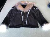FOESCE Black Big Fur Collar Hooded Thickened Fleece-lined Men's Leather Coat