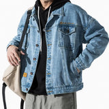 FOESCE Black Denim Short Jacket Men Jeans Jacket Coats Casual Windbreaker Pockets Overalls Bomber Streetwear Man Clothing Outwear