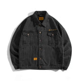 FOESCE Black Denim Short Jacket Men Jeans Jacket Coats Casual Windbreaker Pockets Overalls Bomber Streetwear Man Clothing Outwear