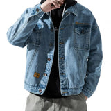 FOESCE Black Denim Short Jacket Men Jeans Jacket Coats Casual Windbreaker Pockets Overalls Bomber Streetwear Man Clothing Outwear