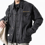 FOESCE Black Denim Short Jacket Men Jeans Jacket Coats Casual Windbreaker Pockets Overalls Bomber Streetwear Man Clothing Outwear