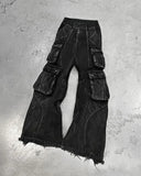 FOESCE Black Ripped Y2k Baggy Jeans Harajuku Hip Hop High Waist Denim Pants 2025 New Gothic Retro Jeans for Men Wide Leg Streetwear