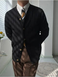 FOESCE Black V Neck Men's Clothing White Cardigan Business Knit Sweater Male Blue Japanese Harajuku Fashion Old Mode Korean Wool Cheap