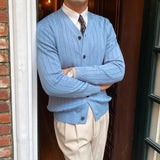 FOESCE Black V Neck Men's Clothing White Cardigan Business Knit Sweater Male Blue Japanese Harajuku Fashion Old Mode Korean Wool Cheap