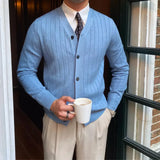 FOESCE Black V Neck Men's Clothing White Cardigan Business Knit Sweater Male Blue Japanese Harajuku Fashion Old Mode Korean Wool Cheap