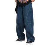 FOESCE Breathable Men Pants Patchwork Pants Vintage Cargo Pants Loose Wide Leg Trousers with Deep Crotch Hip Hop Streetwear Patchwork