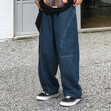 FOESCE Breathable Men Pants Patchwork Pants Vintage Cargo Pants Loose Wide Leg Trousers with Deep Crotch Hip Hop Streetwear Patchwork