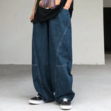 FOESCE Breathable Men Pants Patchwork Pants Vintage Cargo Pants Loose Wide Leg Trousers with Deep Crotch Hip Hop Streetwear Patchwork