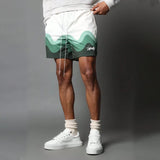 FOESCE Breathable Men's Gym Fitness Shorts For Men Fashion Wave Stripe Print Drawstring Shorts Plus Size Pocket Elastic Waist Shorts