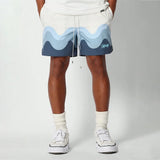 FOESCE Breathable Men's Gym Fitness Shorts For Men Fashion Wave Stripe Print Drawstring Shorts Plus Size Pocket Elastic Waist Shorts