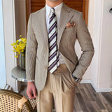 British Man Blazer Hombre Autumn Fashion Lattice Mens Jacket Korean Slim Fit Blazer Hombre Casual Gray Blazer Masculino