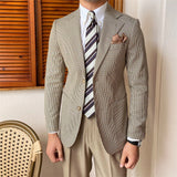 British Man Blazer Hombre Autumn Fashion Lattice Mens Jacket Korean Slim Fit Blazer Hombre Casual Gray Blazer Masculino