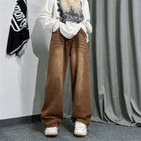 FOESCE Brown Baggy Jeans Men Fashion Casual Vintage Jeans Men Streetwear Hip-hop Loose Straight Jeans Mens Retro Denim Trousers M-3XL