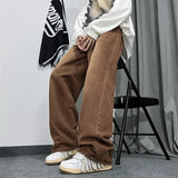 FOESCE Brown Baggy Jeans Men Fashion Casual Vintage Jeans Men Streetwear Hip-hop Loose Straight Jeans Mens Retro Denim Trousers M-3XL
