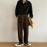FOESCE Brown Black Suit Pants Men Fashion Social Mens Dress Pants Korean Loose Straight Wide Leg Pants Mens Office Formal Trousers