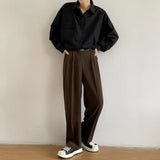 FOESCE Brown Black Suit Pants Men Fashion Social Mens Dress Pants Korean Loose Straight Wide Leg Pants Mens Office Formal Trousers