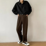 FOESCE Brown Black Suit Pants Men Slim Fit Fashion Social Mens Dress Pants Korean Casual Straight Pants Mens Office Formal Trousers
