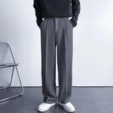 FOESCE Brown Black Suit Pants Men Slim Fit Fashion Social Mens Dress Pants Korean Casual Straight Pants Mens Office Formal Trousers