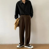 FOESCE Brown Black Suit Pants Men Slim Fit Fashion Social Mens Dress Pants Korean Casual Straight Pants Mens Office Formal Trousers
