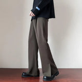 FOESCE Brown Black Suit Pants Men Slim Fit Social Mens Dress Pants Korean Loose Straight Casual Pants Mens Office Formal Trousers S-3XL