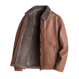 FOESCE Business Casual Men Leather Jacket Thick Warm Fleece Biker Coat Motorcycle Faux Fur Coats Male Vintage Pu Leather Jackets Winter