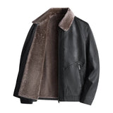 FOESCE Business Casual Men Leather Jacket Thick Warm Fleece Biker Coat Motorcycle Faux Fur Coats Male Vintage Pu Leather Jackets Winter