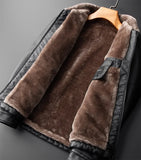 FOESCE Business Casual Men Leather Jacket Thick Warm Fleece Biker Coat Motorcycle Faux Fur Coats Male Vintage Pu Leather Jackets Winter