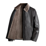 FOESCE Business Casual Men Leather Jacket Thick Warm Fleece Biker Coat Motorcycle Faux Fur Coats Male Vintage Pu Leather Jackets Winter