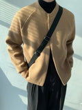 FOESCE Cardigan Brown Crewneck Knit Sweater Male Coat Jacket Round Collar Black Men's Clothing Elegant Sweat-shirt Designer Luxury Mode